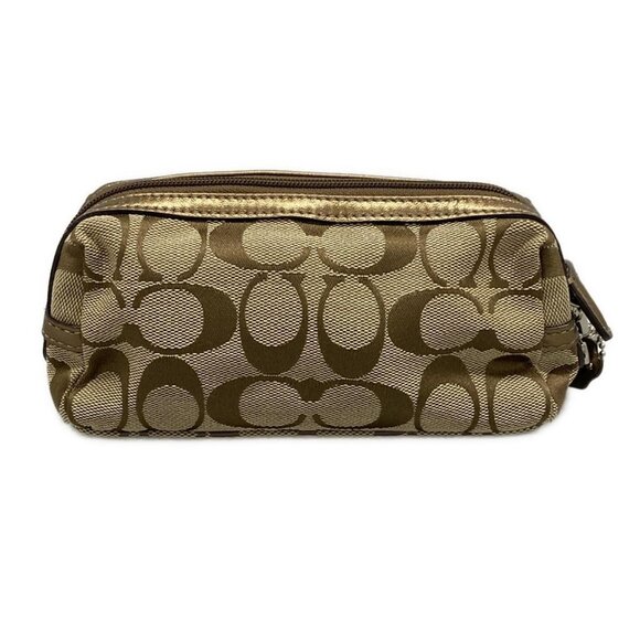 Auth COACH Signature 48444 Beige Brown Jacquard Leather - Pouch - Picture 3 of 9